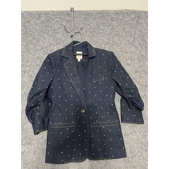 Cinq a Sept Blazer Womens 0 Blue Denim Embellished Studs Rhinestones Jacket NWT - Picture 1 of 12